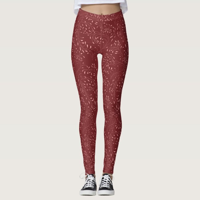 Pink and Red Vine and Leaf Pattern Leggings (Framsida)