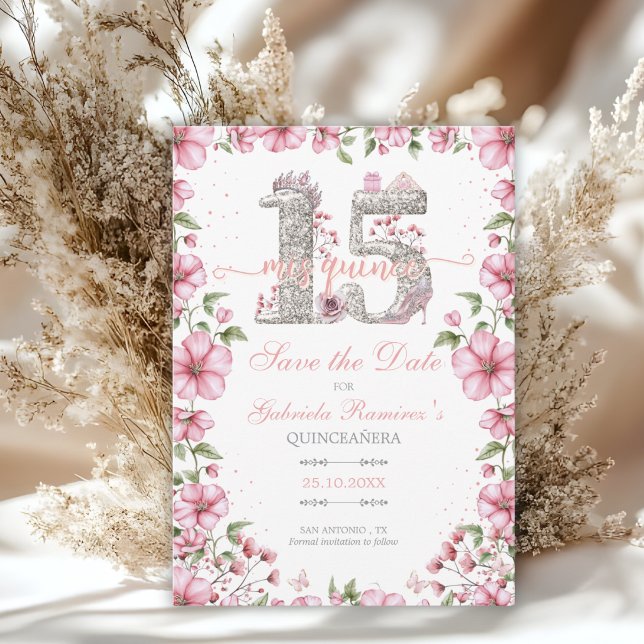 Pink and Silver Miss Quince Quinceañera Spara Datumet (Skapare uppladdad)