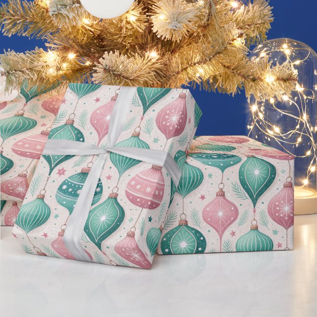 Pink and Teal Bauble Ornament Christmas Presentpapper (Helgdagar)