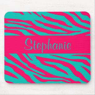 Pink and Teal Zebra Personalized Mouse Pad Musmatta