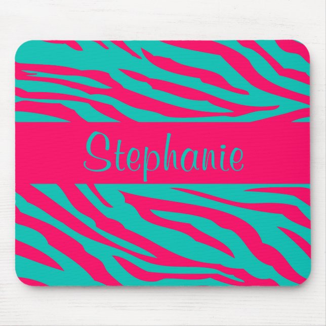 Pink and Teal Zebra Personalized Mouse Pad Musmatta (Framsidan)