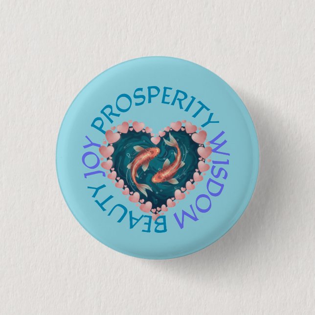 Pink and Turquoise Koi round button Knapp (Framsida)