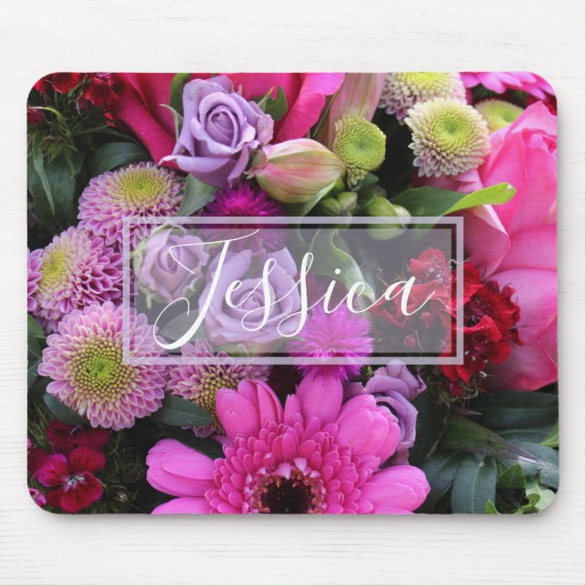Pink and Violet Flowers Personalised Musmatta (Framsidan)