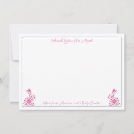 Pink And White Chinoiserie Bunny Girl Baby Shower  Tack Kort