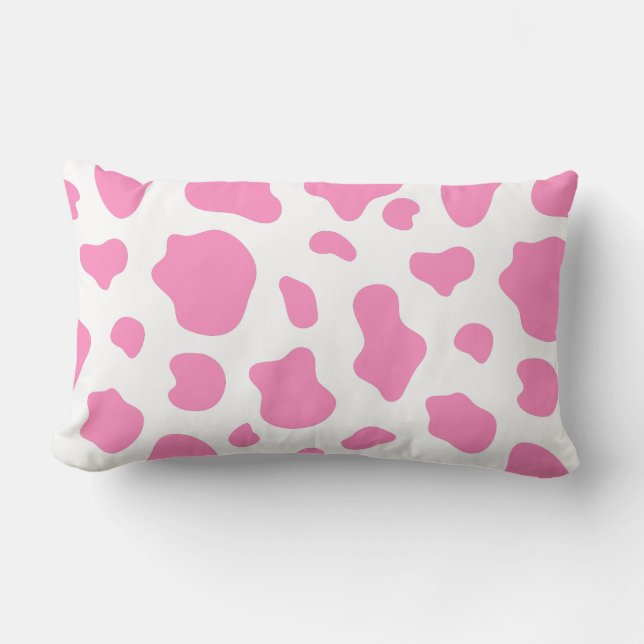 Pink and White Cow Print Pillow Lumbarkudde (Framsida)