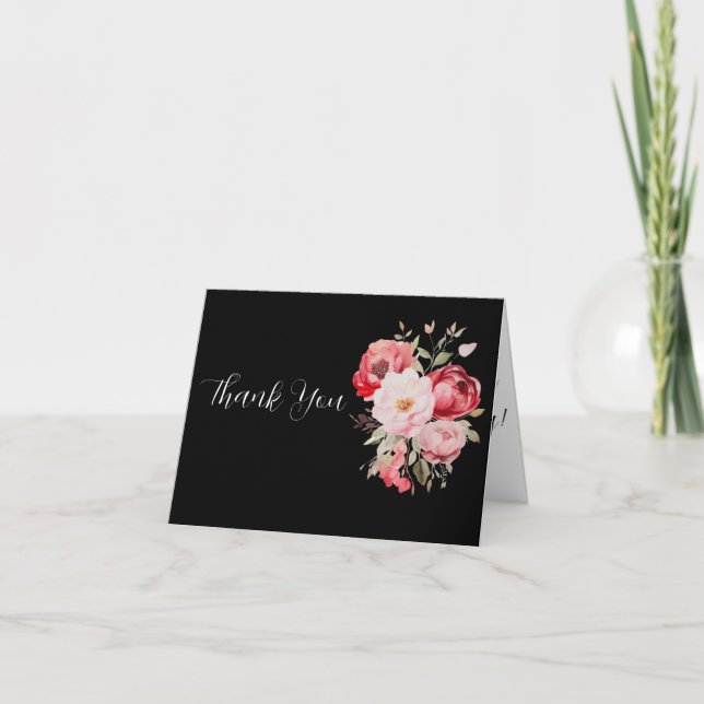 Pink and White Floral Wedding Thank you Card Tack Kort (Framsida)