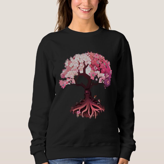pink and white flowers cherry blossom tree of life t shirt (Framsida)