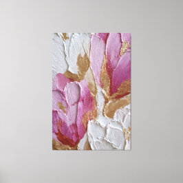Pink and White Flowers with Gold Texture Abstract  Canvastryck