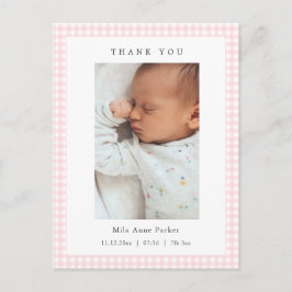 Pink and white Gingham Girl Birth Announcement Vykort