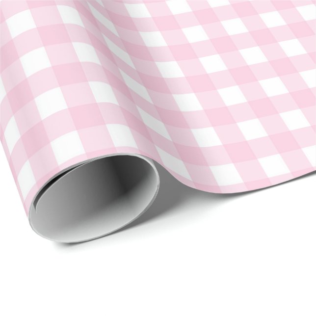 Pink and White Gingham Presentpapper (Rullad Hörn)