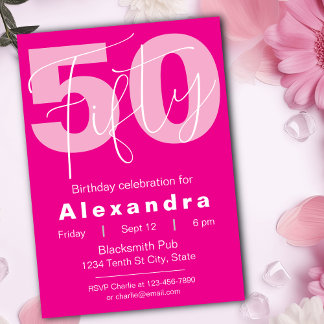 Pink And White Happy 50th Birthday Celebration Inbjudningar