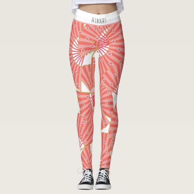 Pink and White Japanese Pattern Leggings (Framsida)