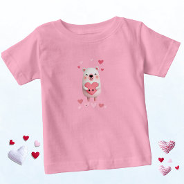 Pink and White  Kawaii Polar Bear with Hearts T Shirt