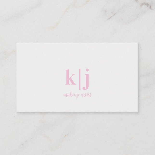 Pink and white Monogram Makeup Artist Visitkort (Framsida)