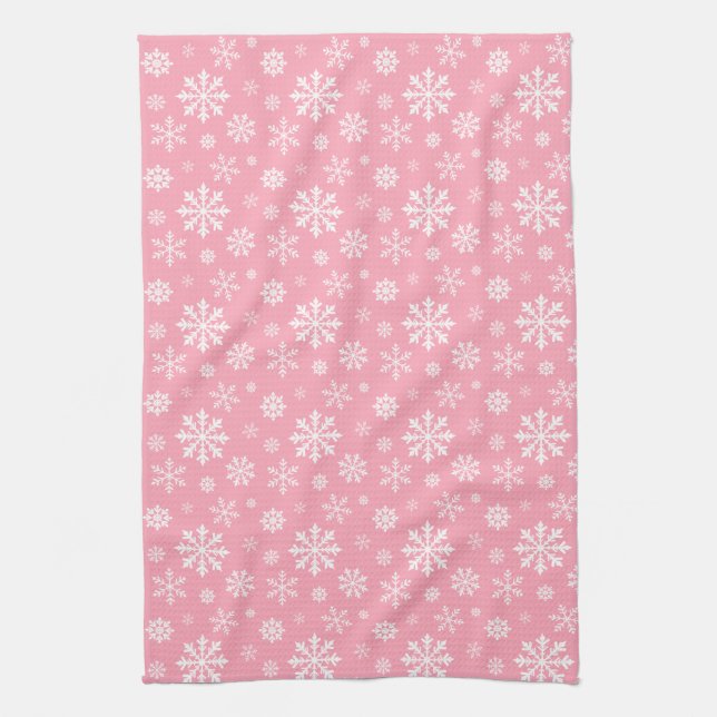 Pink And White Pattern Of Winter Snowflakes Kökshandduk (Vertikal)