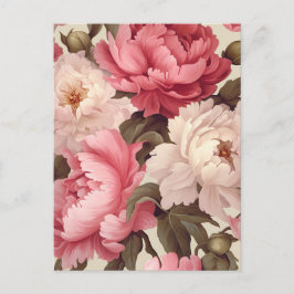 pink and white peony flowers with green leaves vykort