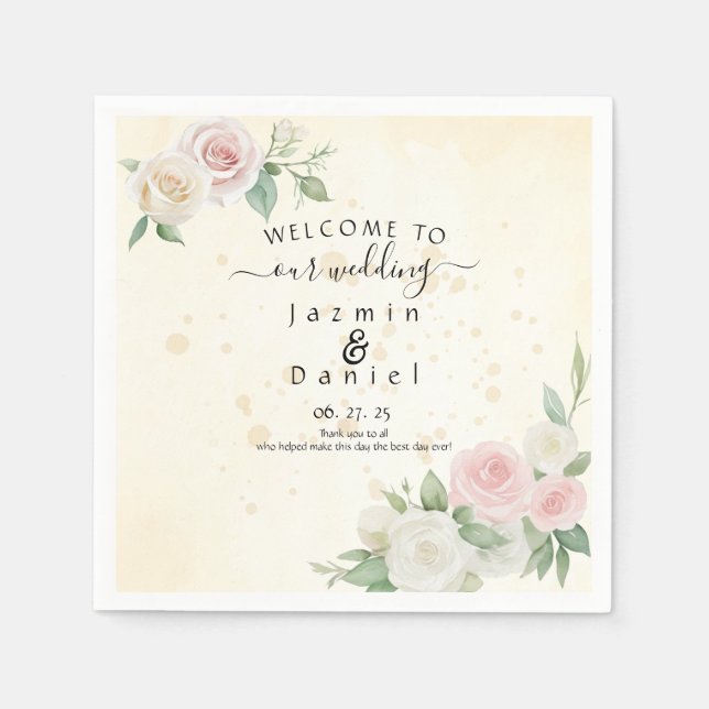 Pink and White Rose Dusky Blooms Program Fans Pappersservett (Framsidan)