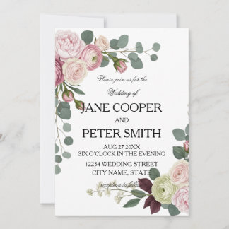 Pink and white roses Budget Wedding Invitation Inbjudningar