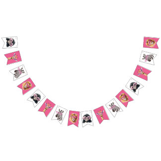 Pink and White Safari Animal Bunting Banner Vimplar