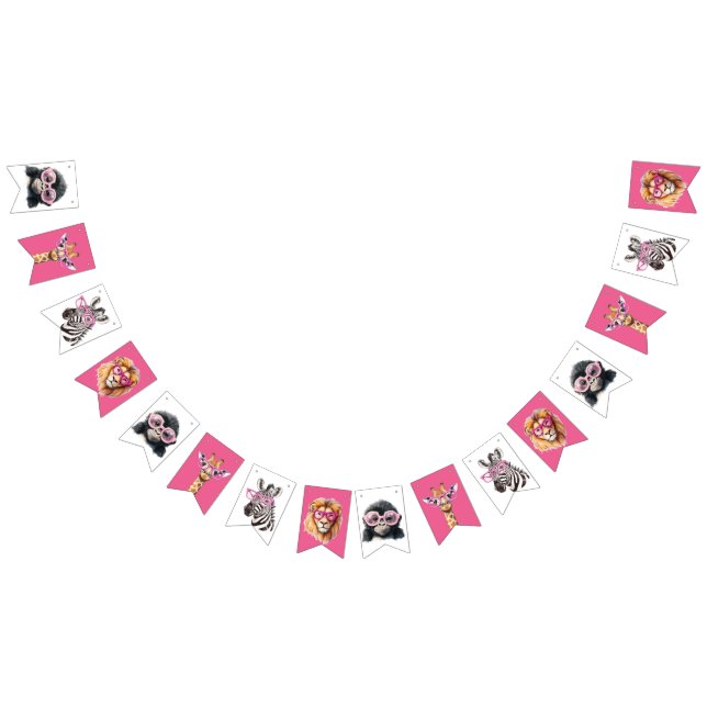 Pink and White Safari Animal Bunting Banner  Vimplar (Alla)