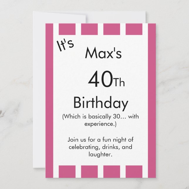 Pink and White Striped Birthday Invitation – Inbjudningar (Framsida)