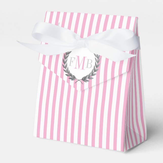 Pink and white striped pattern wedding presentaskar (Framsidan Sidan)