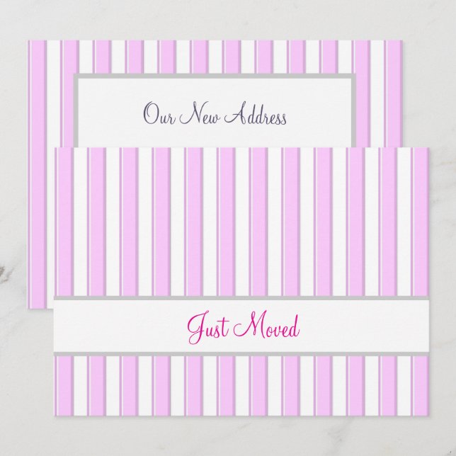 Pink and White Stripes Editable New Address Meddelande (Fram/baksida)