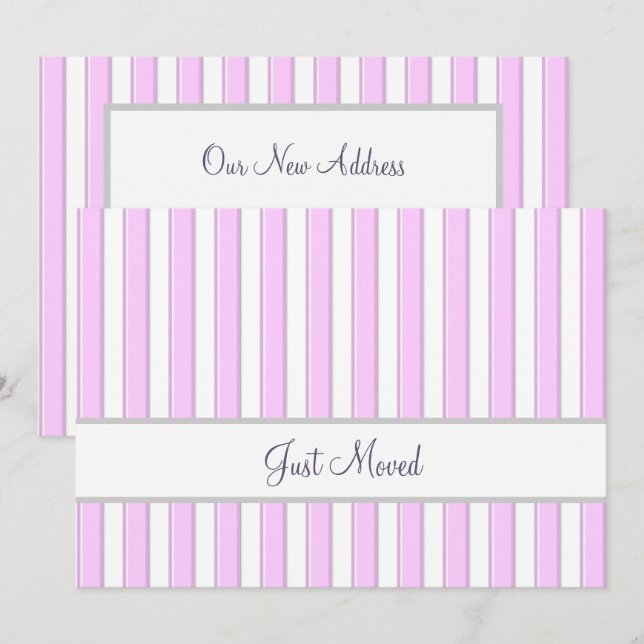 Pink and White Stripes Editable Script New Address Meddelande (Fram/baksida)