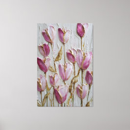 Pink and White Tulips with Gold Texture Abstract   Canvastryck
