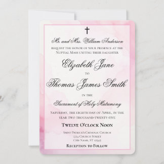 Pink and White Watercolor Catholic Wedding Inbjudningar