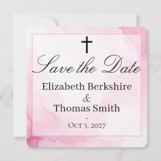 Pink and White Watercolor Catholic Wedding Spara Datumet