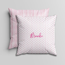 Pink and White Watercolor Stripes Hearts & Rainbow Kudde