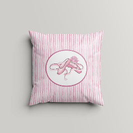 Pink and White Watercolor Stripes w Ballet Shoes Kudde