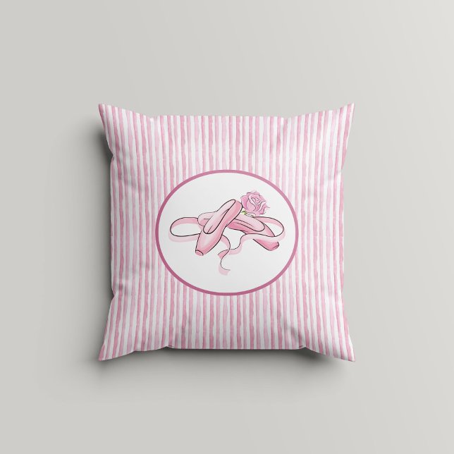 Pink and White Watercolor Stripes w Ballet Shoes Kudde (Skapare uppladdad)