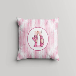 Pink and White Watercolor Stripes w Pointe Shoes Kudde