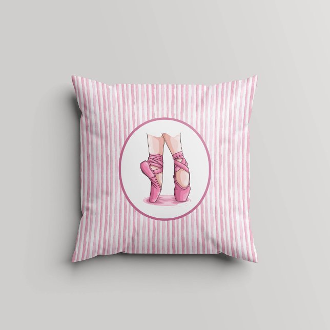 Pink and White Watercolor Stripes w Pointe Shoes Kudde (Skapare uppladdad)