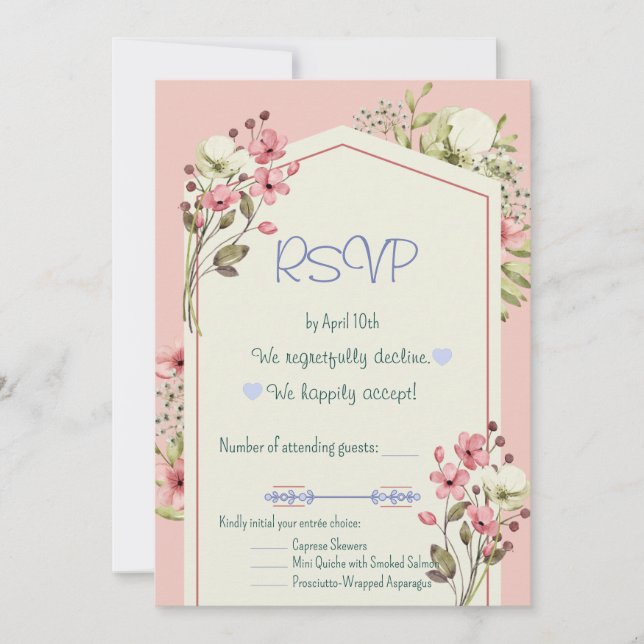 Pink And White Wildflowers Geometric RSVP Card Inbjudningar (Framsida)