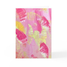 Pink and Yellow Abstract Art Folded Note Card