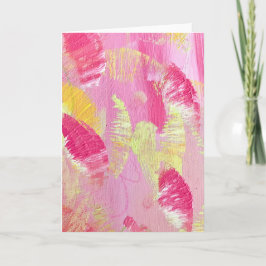 Pink and Yellow Abstract Art Folded Note Card Anteckningskort
