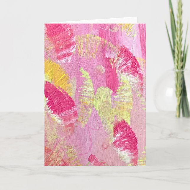 Pink and Yellow Abstract Art Folded Note Card Anteckningskort (Framsida)