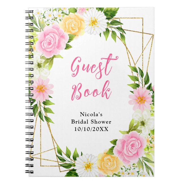 Pink and Yellow Flowers Bridal Shower Guest Book Anteckningsbok (Framsidan)