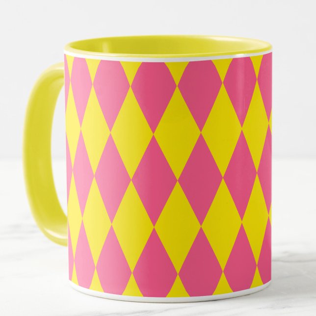 Pink and Yellow Harlequin Checkered Design  Mugg (Skapare uppladdad)