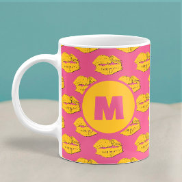 Pink and Yellow XOXO Kissing Lips Personalized Kaffemugg