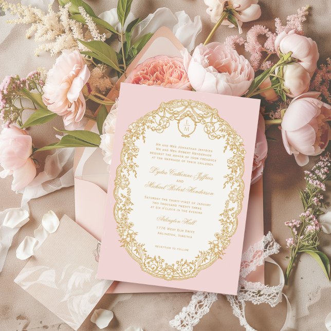 Pink Antique Paris Monogram Invitation Inbjudningar (Skapare uppladdad)