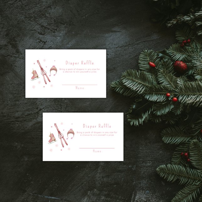 Pink Après Bébé Ski Diaper Raffle Baby Shower  Tilläggskort (Pink Après Bébé Ski Diaper Raffle Baby Shower Enclosure Card)