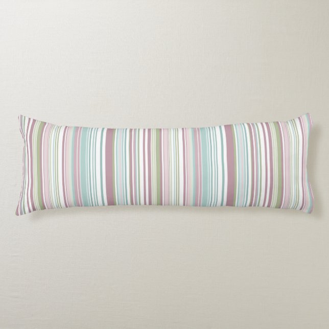 Pink, Aqua, mint, spring rain and mauve stripes Kroppskudde (Framsidan)