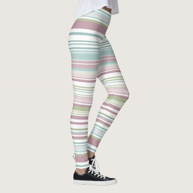 Pink, Aqua, mint, spring rain and mauve stripes Leggings (Höger)