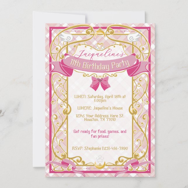 Pink Art Nouveau Princess Birthday Invitation Inbjudningar (Framsida)