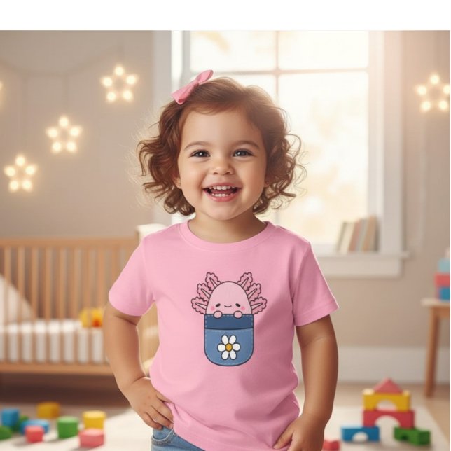 Pink Axolotl Pocket Flower Girl T-Shirt (Skapare uppladdad)