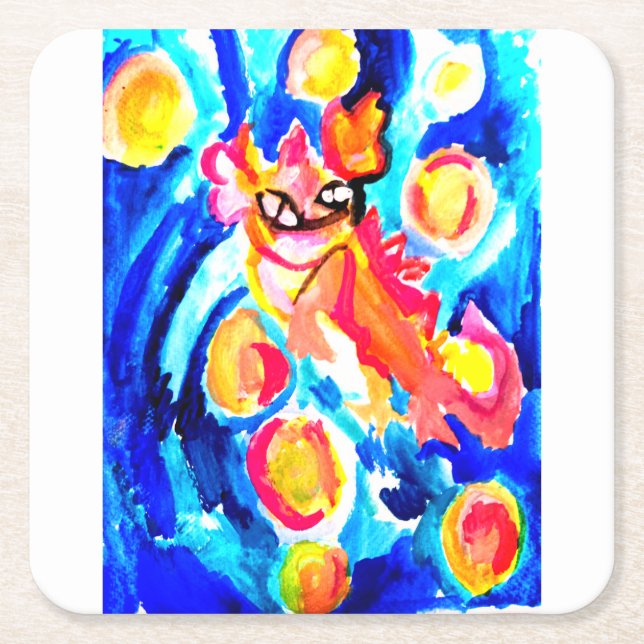 Pink axolotl Watercolor summer  Underlägg Papper Kvadrat (Framsidan)